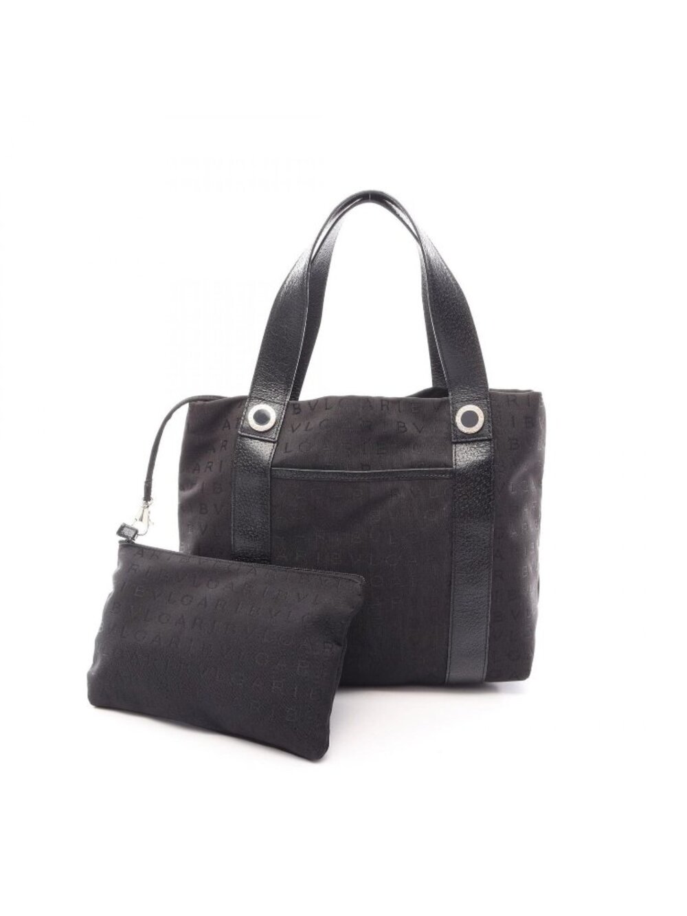 Bvlgari Tote Bag Logomania Black Canvas Leather